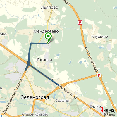 На 40-м километре Ленинградского шоссе поворот на Менделеево, затем направо и до конца прямо